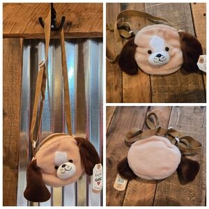 New Ganz Plush Puppy Crossbody Purse Tan